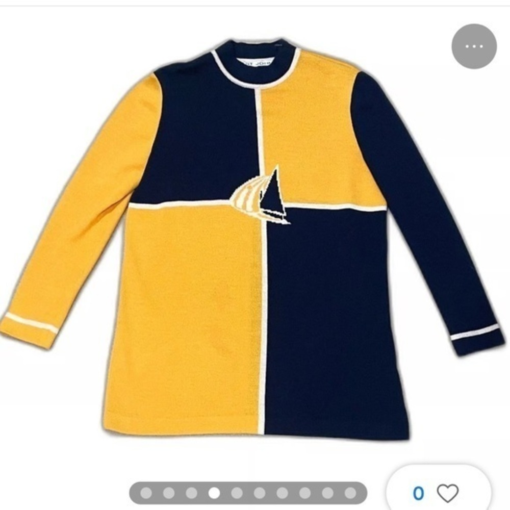 St John Collection Marie Gray Santana Knit Nautical Prep Mini Dress Yellow Navy
